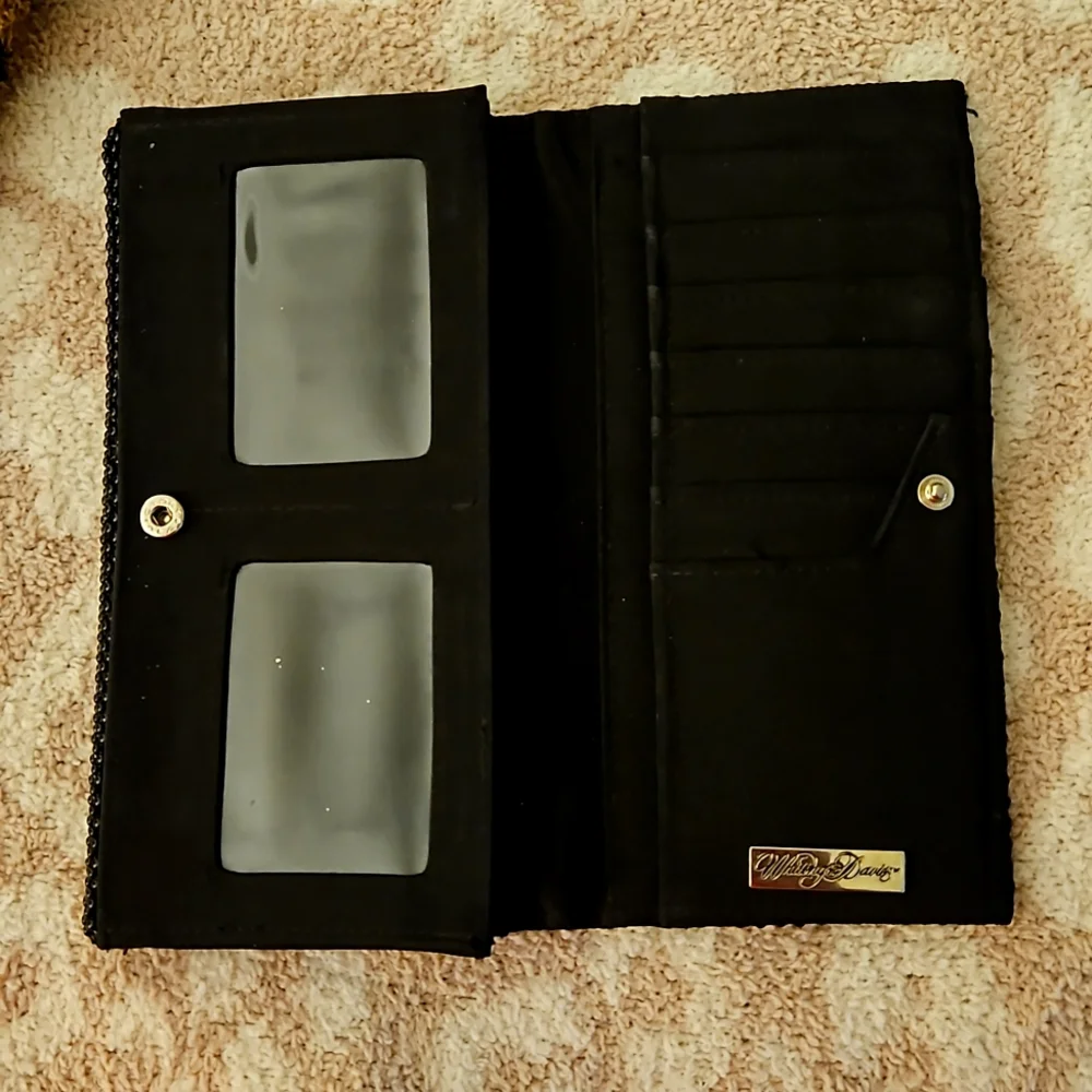 WHITING DAVIS BLACK SOLID BEADED‎ VTG WALLET
